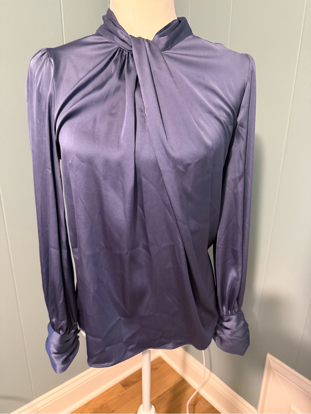 White House Black Market Satin Twist-Neck Blouse - Purple